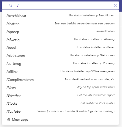 Slash commands Microsoft Teams